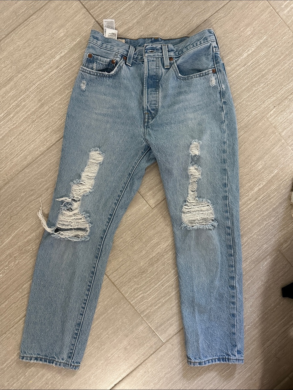 Levi's Light Blue Distressed Boot Cut Jeans